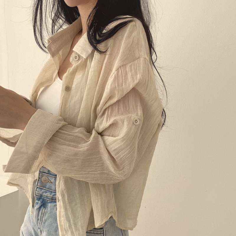 レディースシャツ 上質シワ感 カジュアルシアーシャツ