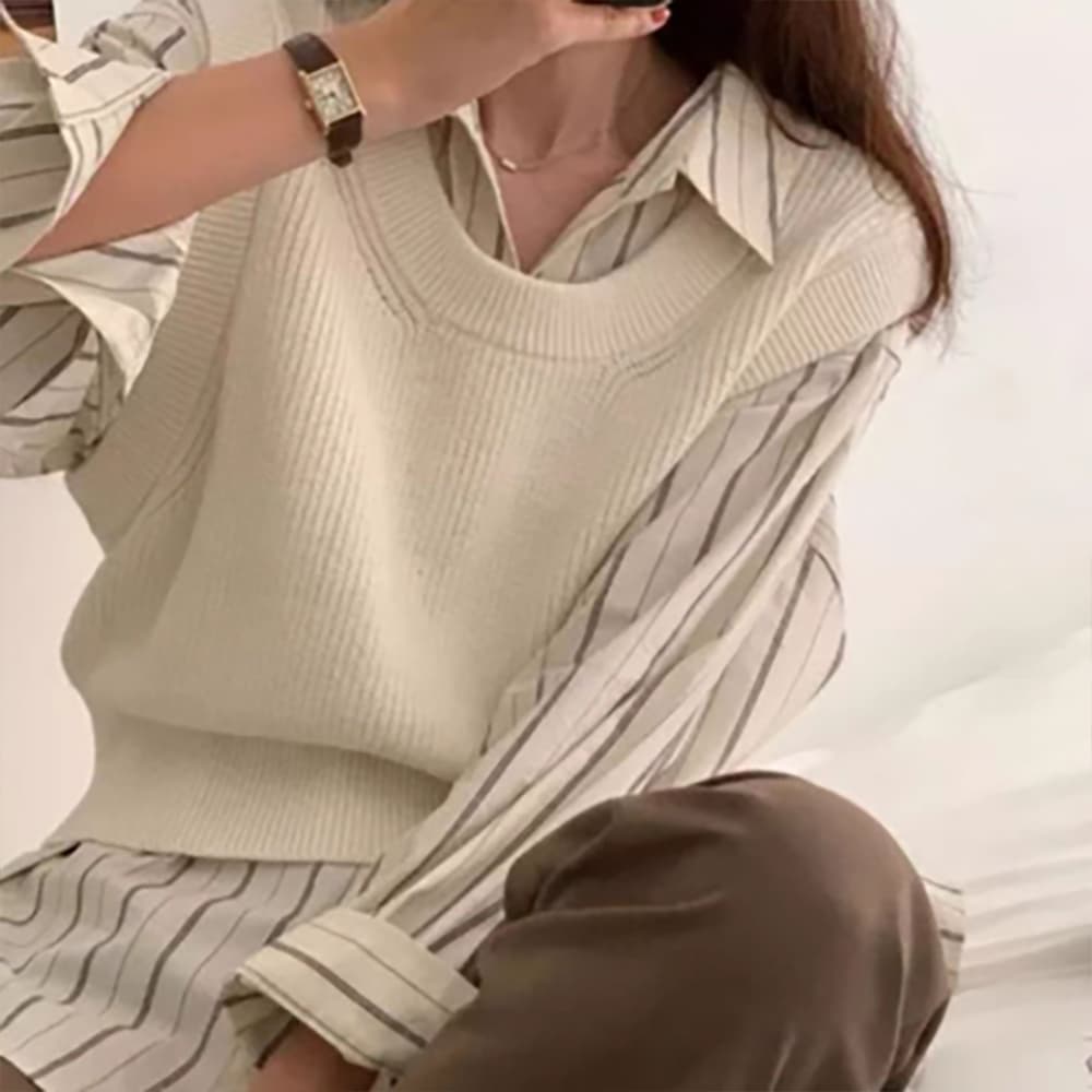 ストライプ柄レディースシャツ体型カバーゆったり長袖