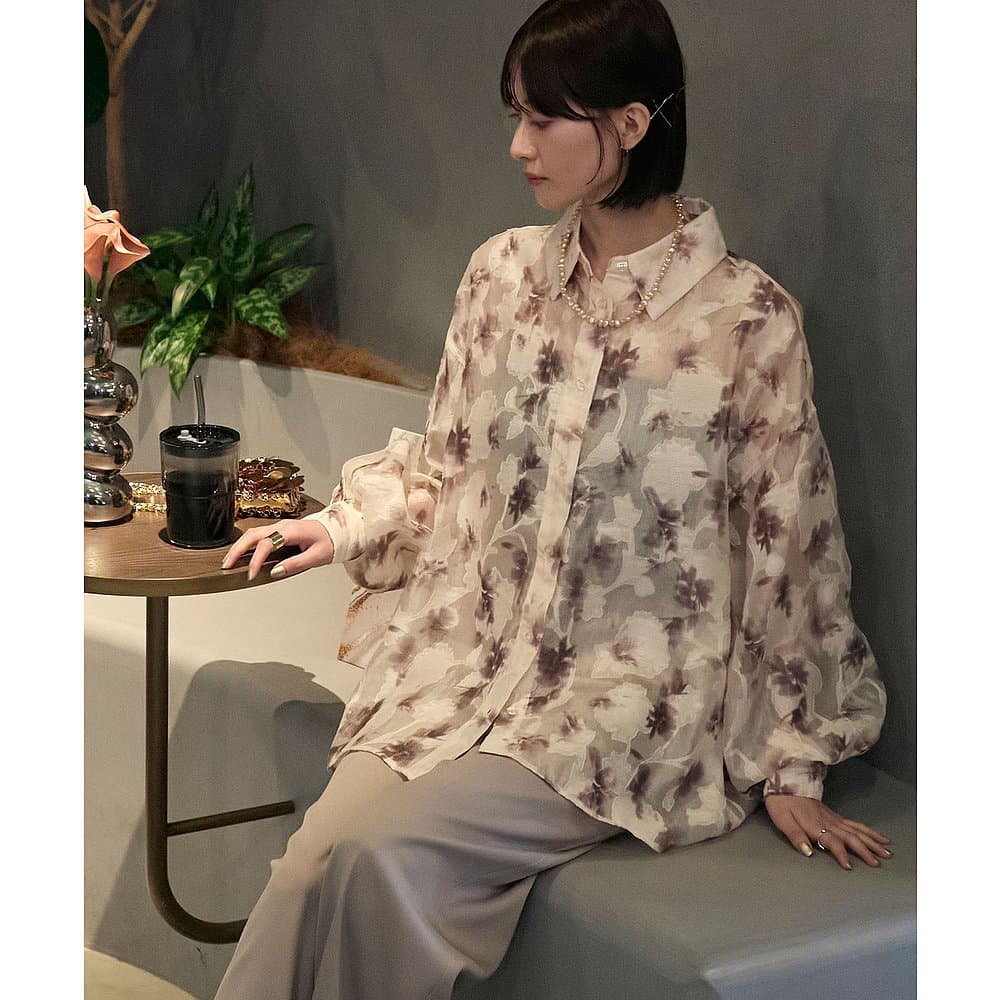 シャツ　レディース 霧花グラデーション透けシャツ
