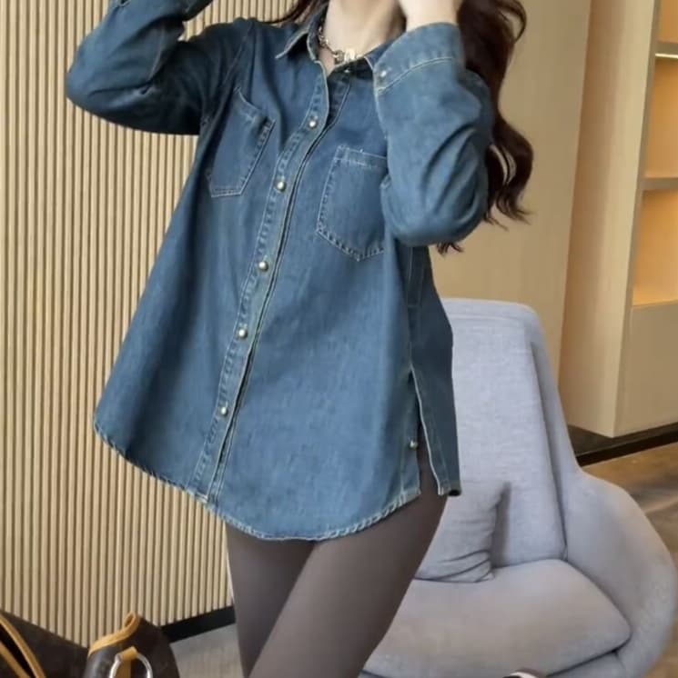 シャツ　レディース ゆったりシルエットデニムシャツ