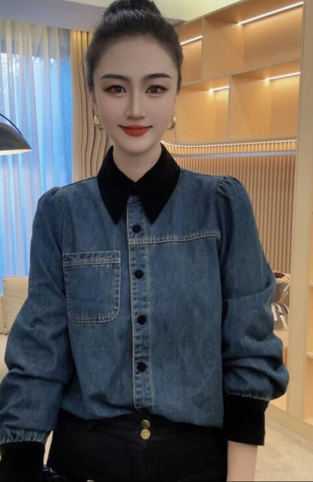 シャツ　レディース ゆったりデニムシャツ コクーンシルエット