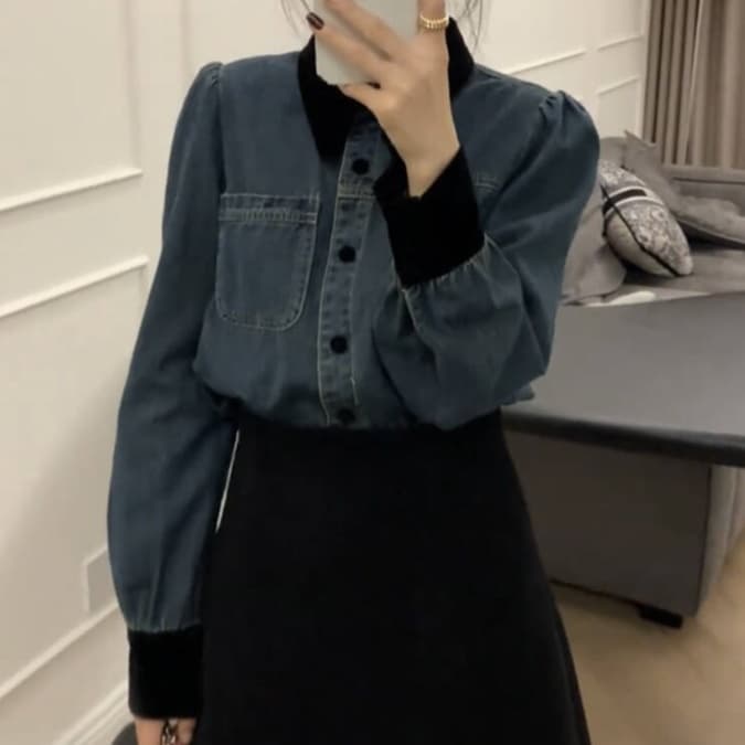 シャツ　レディース ゆったりデニムシャツ コクーンシルエット