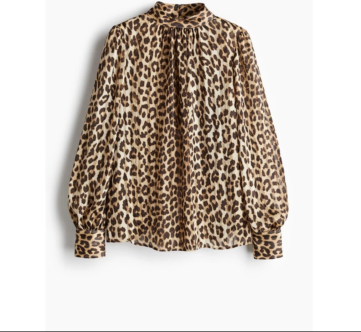 シャツ　レディース ゆったりシルエット レオパード柄 ハイネックブラウス