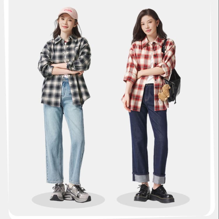 レディースシャツ ゆったりシルエットチェック柄シャツ