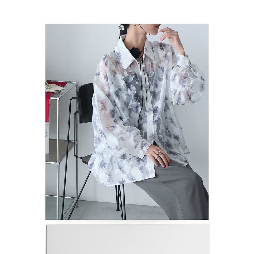 シャツ　レディース 霧花グラデーション透けシャツ