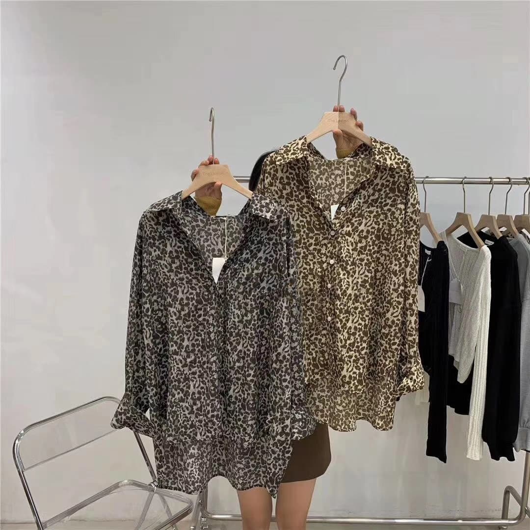 レディースシャツ 豹柄シースルーシャツ 透け感が大人っぽい長袖