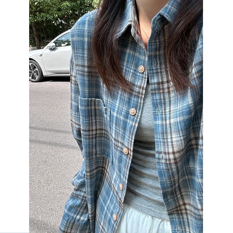 シャツ　レディース ゆったりシルエットチェックシャツ