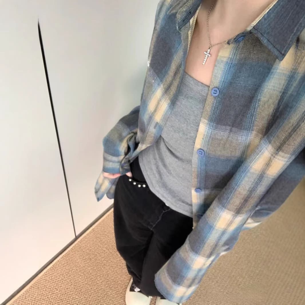 シャツ　レディース ゆるふわチェックシャツ