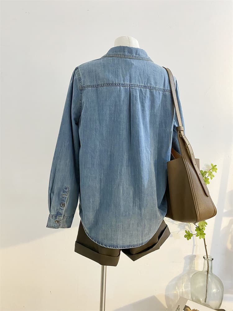 シャツ　レディース ゆったりシルエットデニムワークシャツ