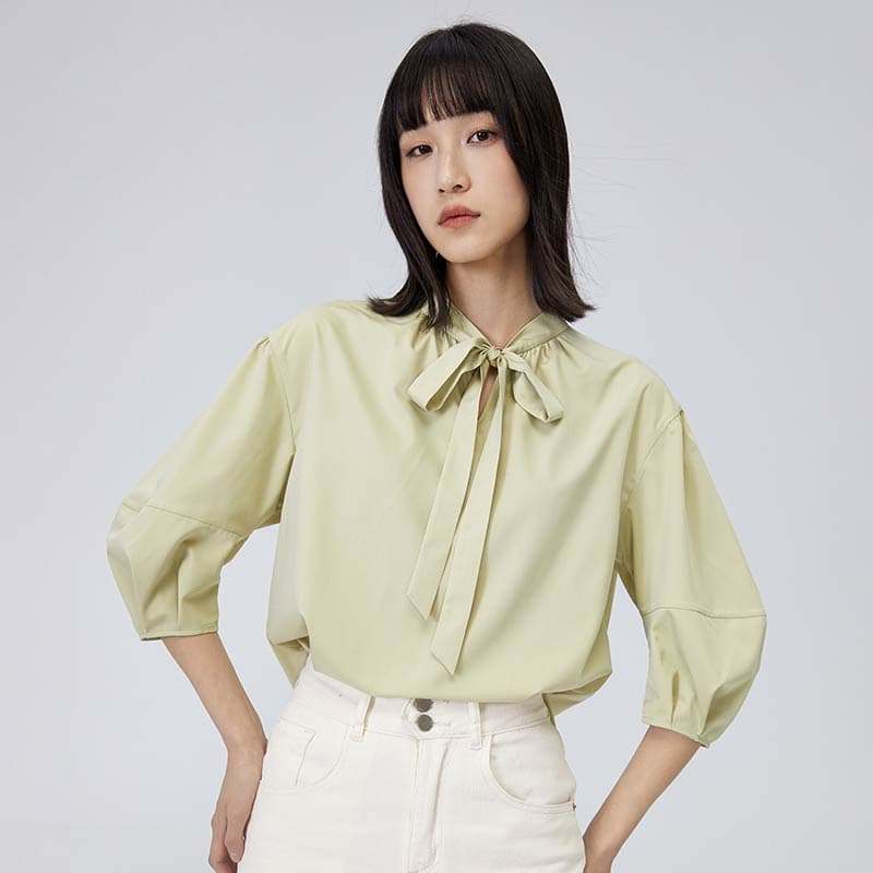 レディースシャツ 優美リボン襟 ふんわり袖ブラウス