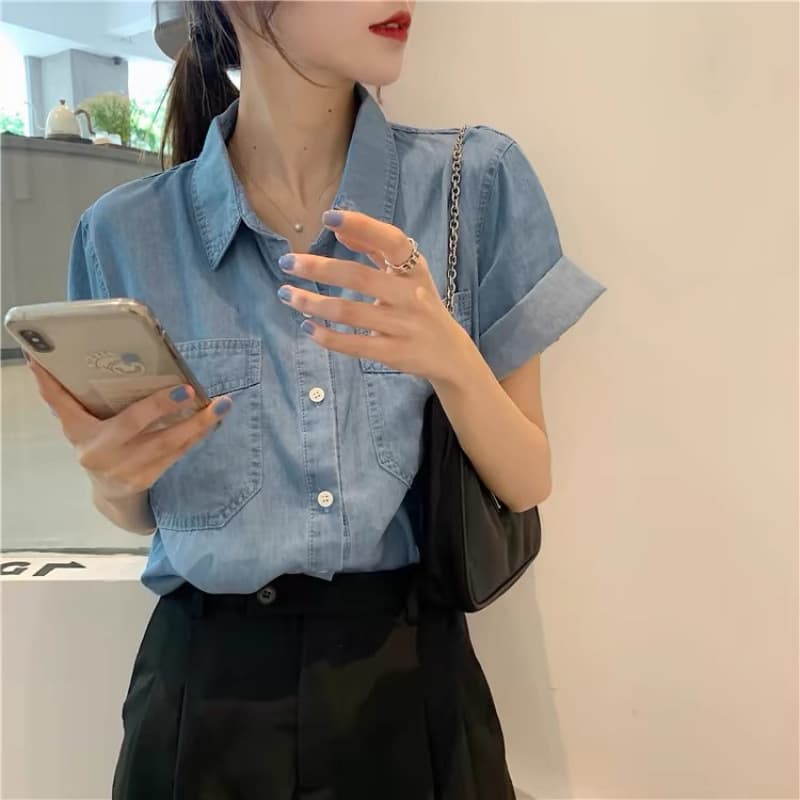 シャツ　レディース ゆったりデザインデニムシャツ