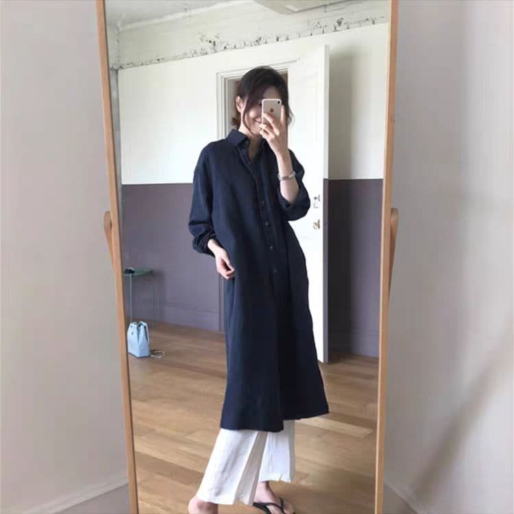 レディースシャツ リラックス風合い 麻混シャツワンピース