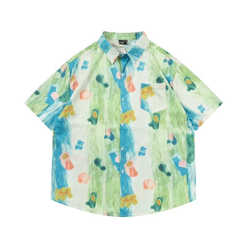 レディースシャツ アートペイント マーブル柄シャツ