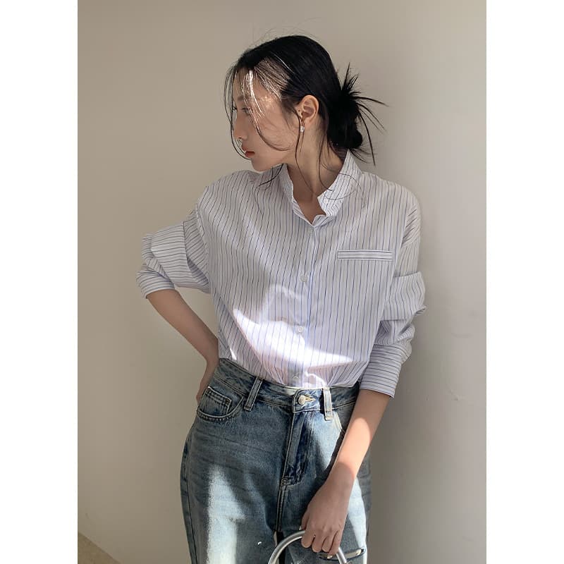 シャツ　レディース シンプル細ストライプシャツ レディース