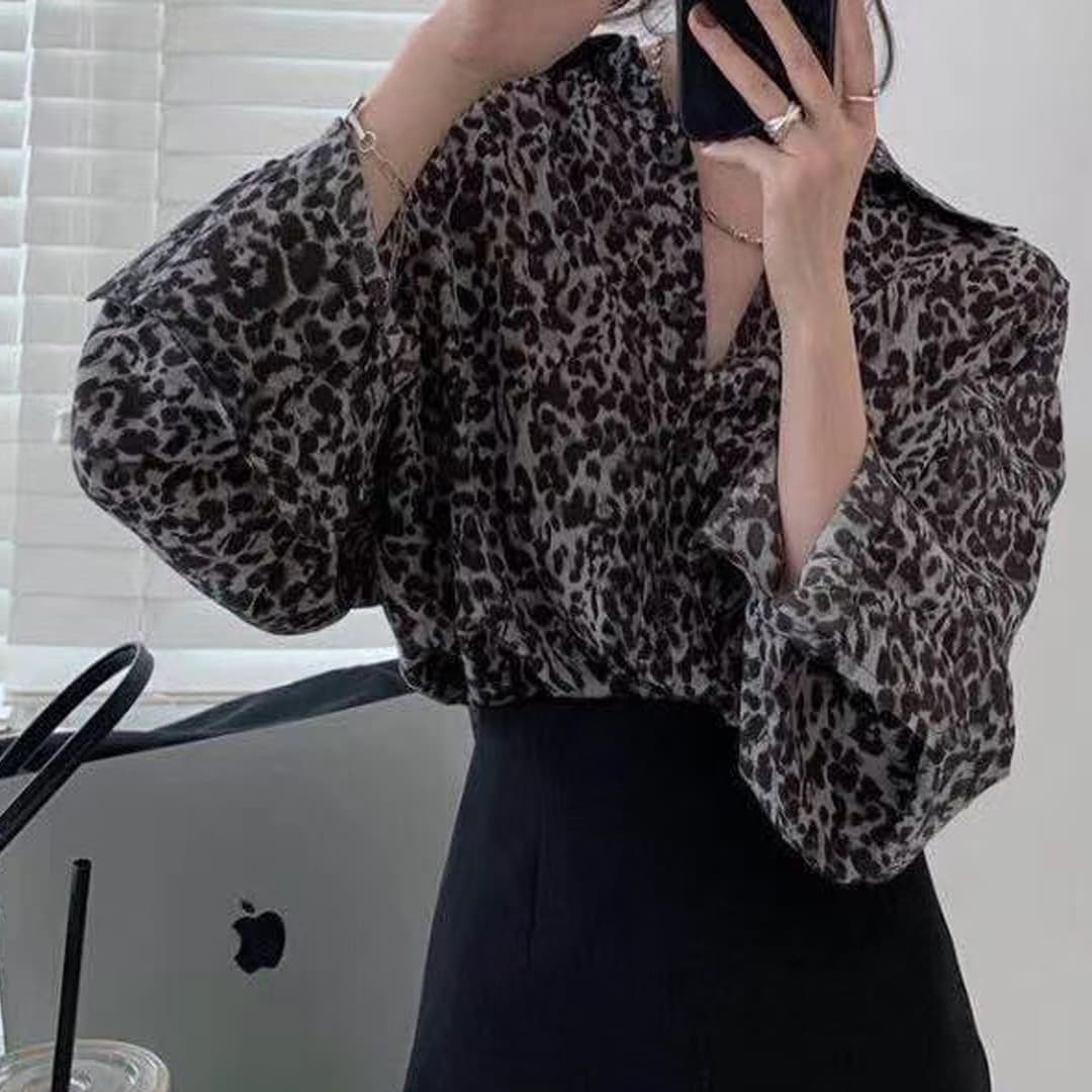 レディースシャツ 豹柄シースルーシャツ 透け感が大人っぽい長袖