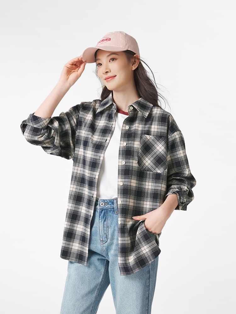 レディースシャツ ゆったりシルエットチェック柄シャツ