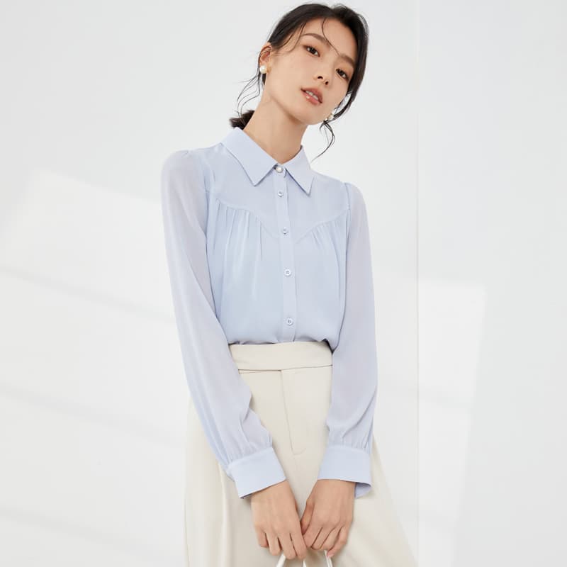 シャツ　レディース 優美なドレープ シアーワイシャツ