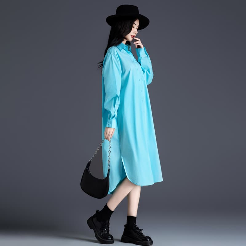 シャツ　レディース カジュアルシルエットロングシャツワンピース