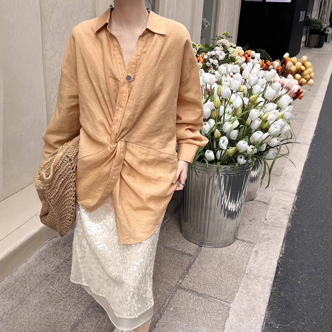 シャツ　レディース ウエストねじりゆったりシャツ