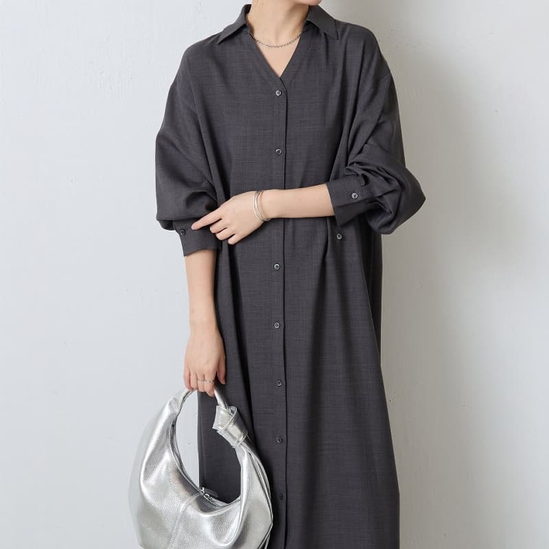 レディースシャツ ゆったりシルエット ロングシャツワンピース