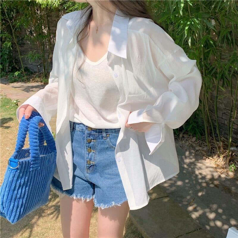 シャツ　レディース ゆったりシルエット コットンシャツ