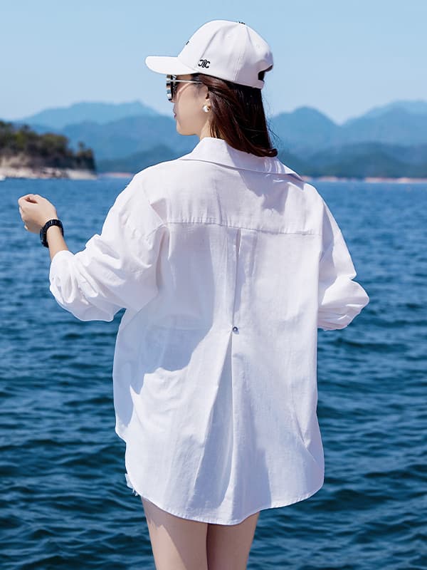 レディースシャツ 爽やか海風ゆったりリネンシャツ