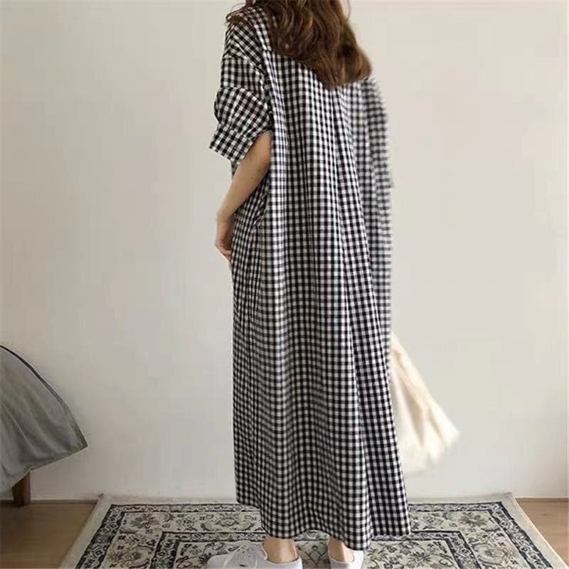 シャツ　レディース チェック柄シャツワンピース ギャザーロング丈