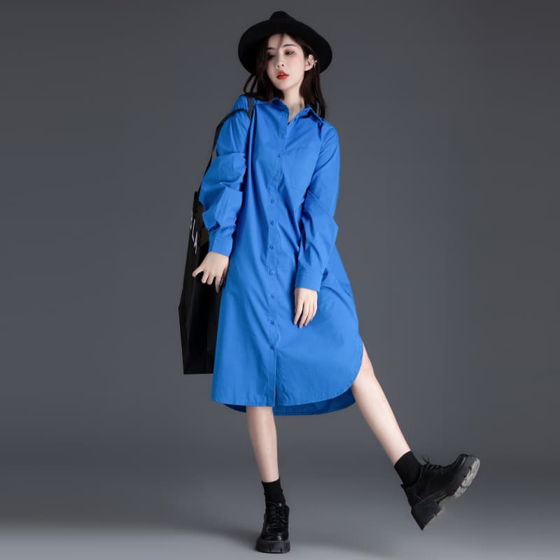 シャツ　レディース カジュアルシルエットロングシャツワンピース