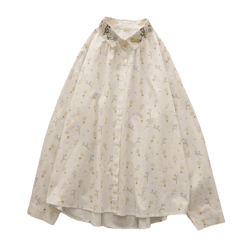 シャツ　レディース 小花刺繍襟付き デイリーブラウス