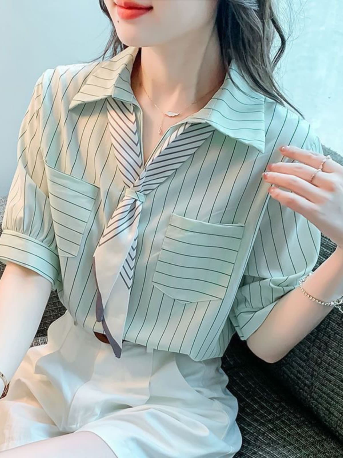 レディースシャツ 優美ストライプ半袖シャツ