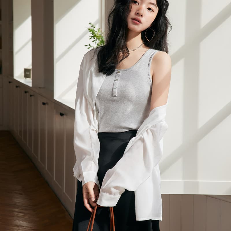 シャツ　レディース なめらかリネンロングシャツ