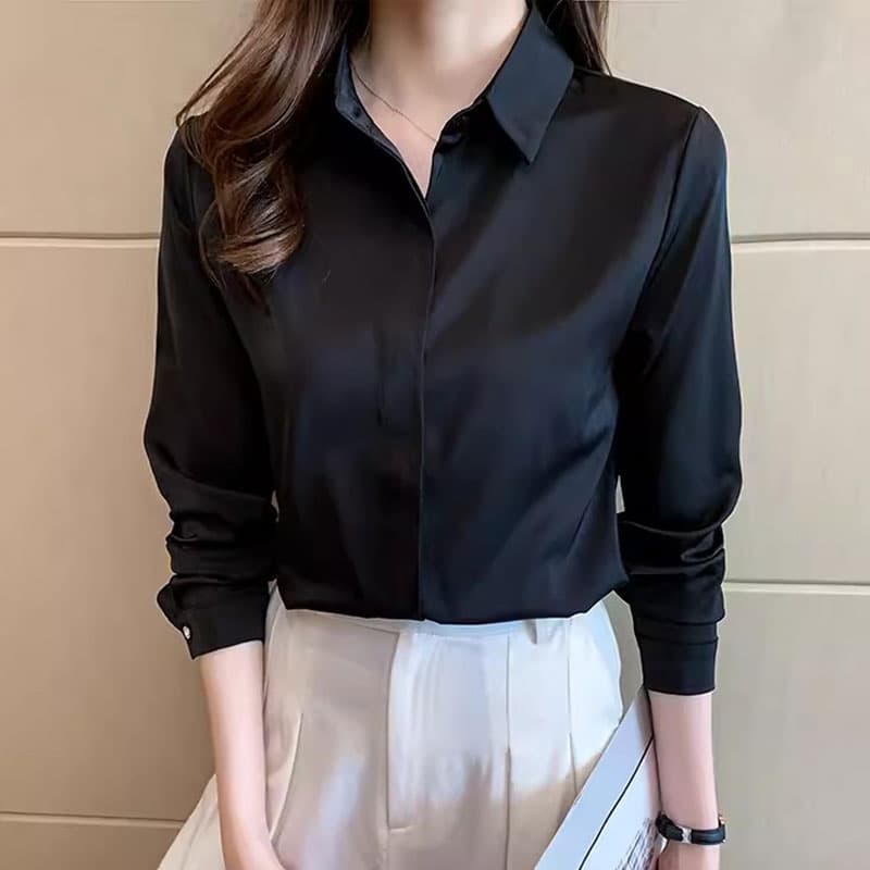 シャツ　レディース なめらか素材シルエット美人シャツ