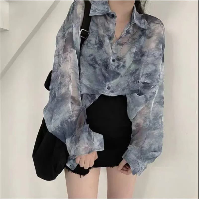 シャツ　レディース モヤモヤタイダイ柄シャツ