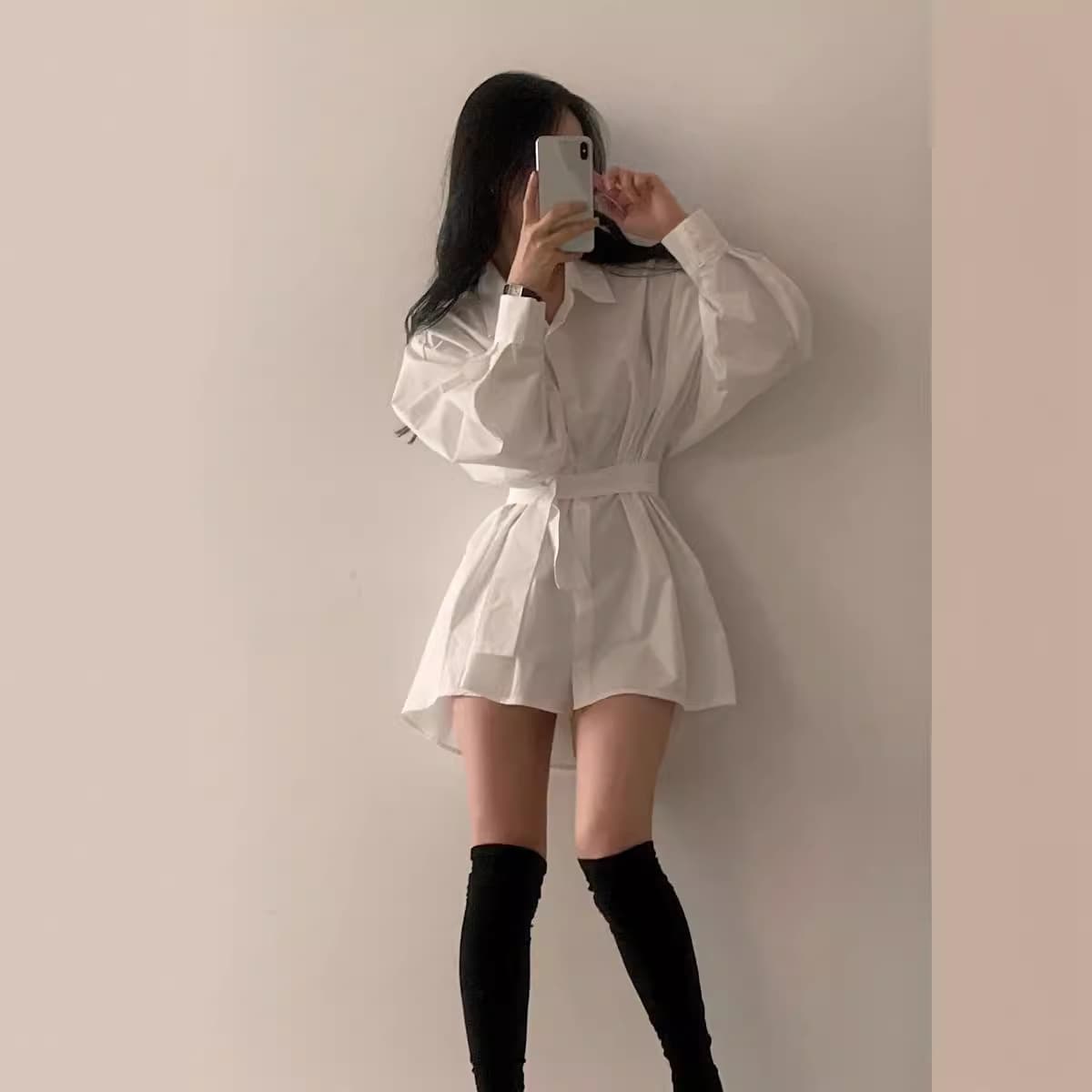 シャツ　レディース フェミニンシルエットオーバーサイズシャツワンピース