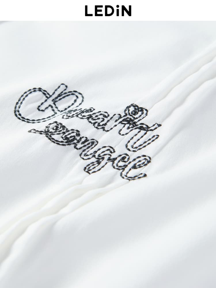レディースシャツ 胸元刺繍入り フレア シャツ ワンピース