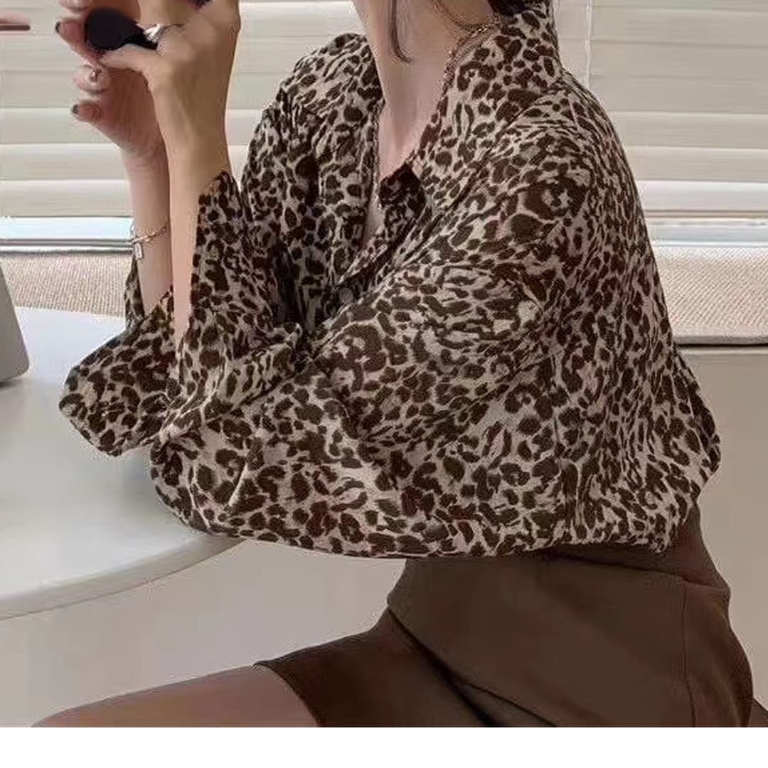 レディースシャツ 豹柄シースルーシャツ 透け感が大人っぽい長袖
