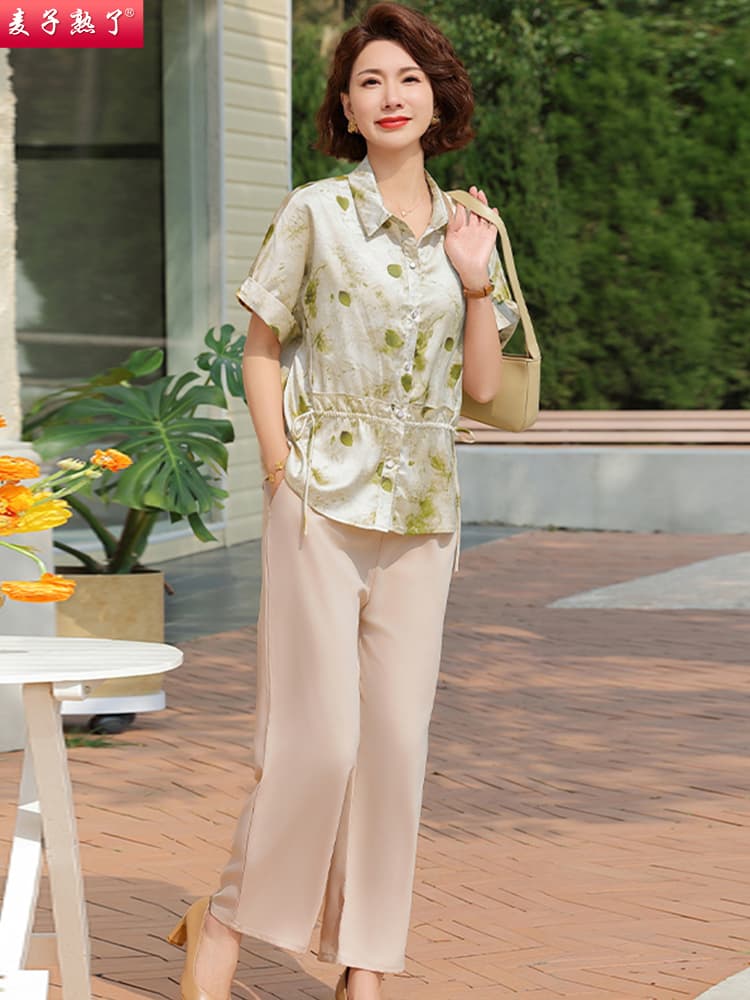 レディースシャツ 上品な花柄開襟シャツ 華やか水彩デザイン