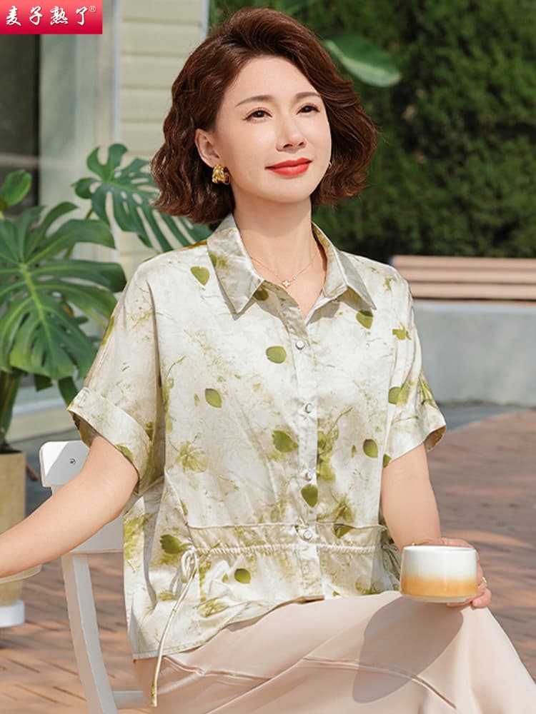 レディースシャツ 上品な花柄開襟シャツ 華やか水彩デザイン