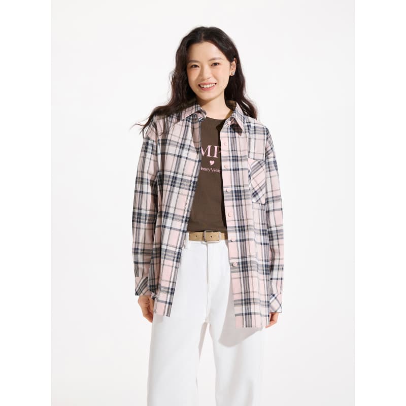 レディースシャツ 優美な格子柄ゆったりシャツ