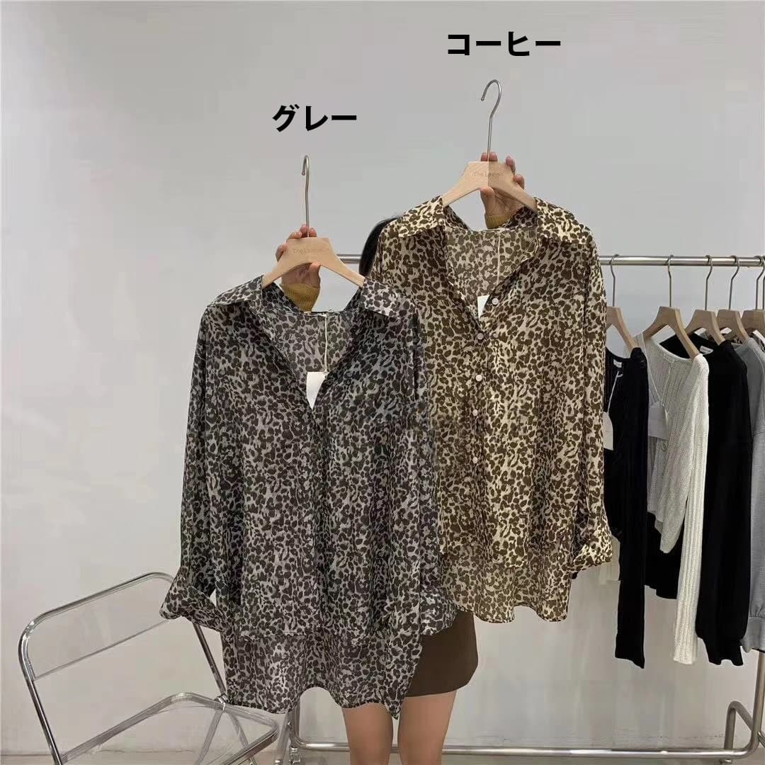 レディースシャツ 豹柄シースルーシャツ 透け感が大人っぽい長袖