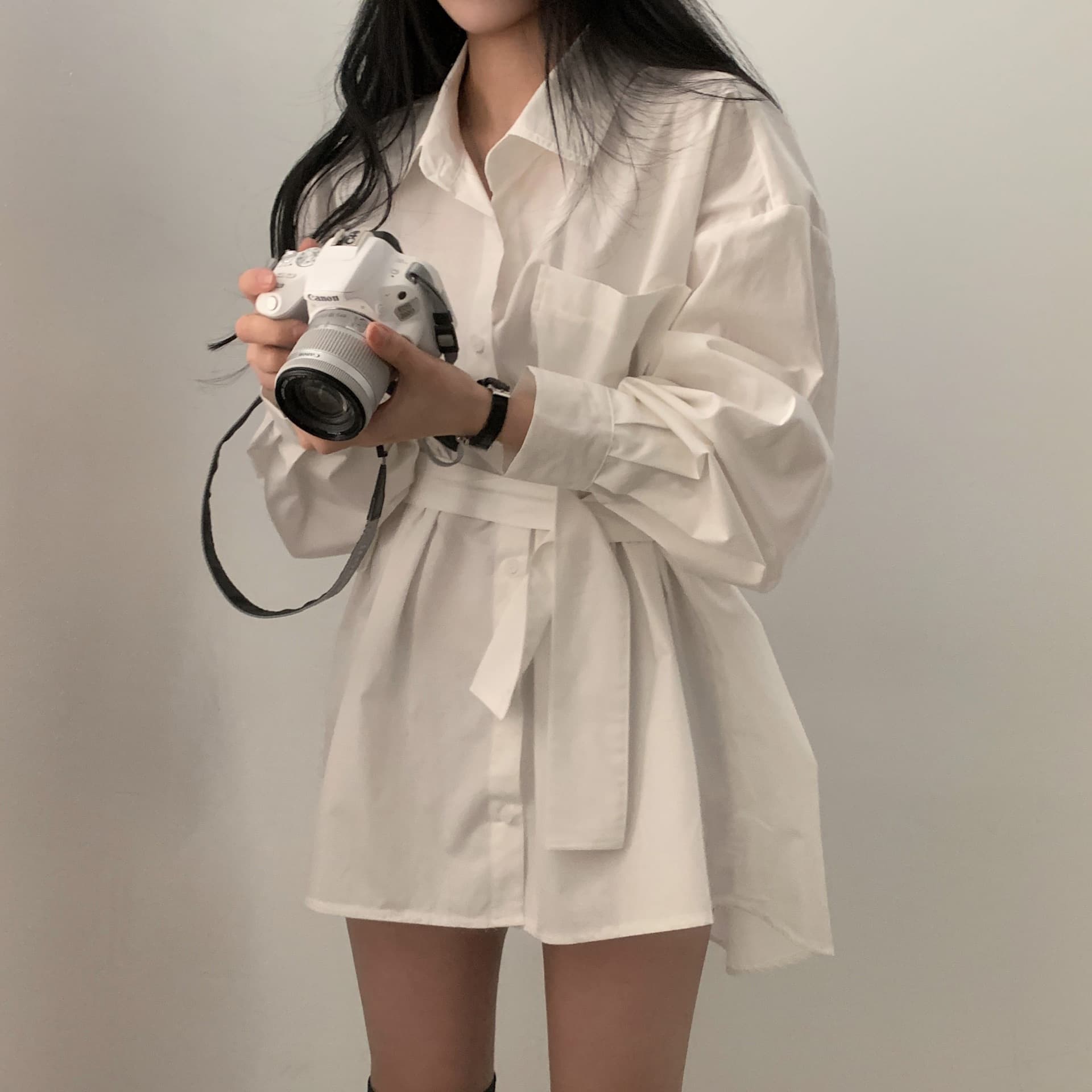 シャツ　レディース フェミニンシルエットオーバーサイズシャツワンピース