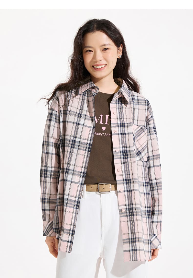 レディースシャツ 優美な格子柄ゆったりシャツ