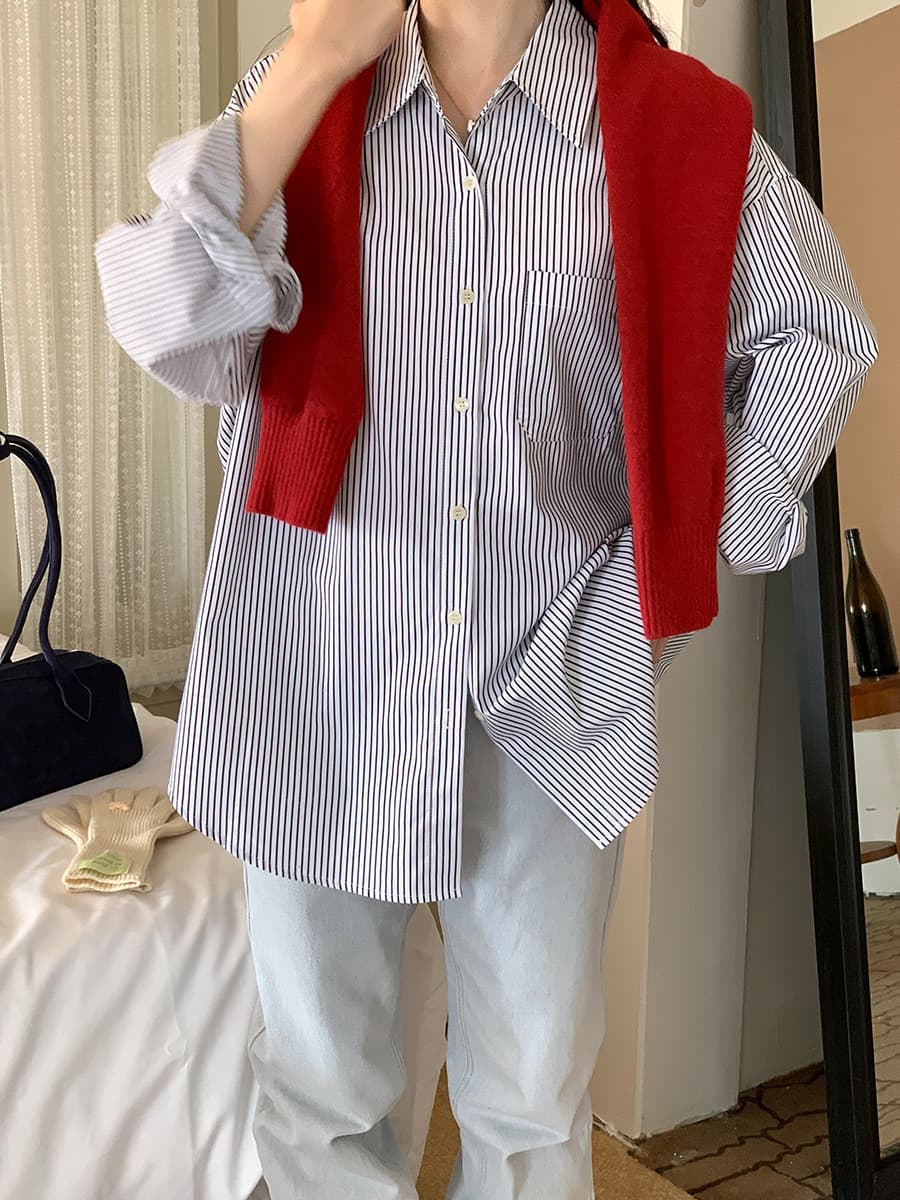 シャツ　レディース ゆったりシルエットクラシカルストライプシャツ