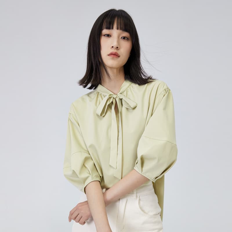 レディースシャツ 優美リボン襟 ふんわり袖ブラウス