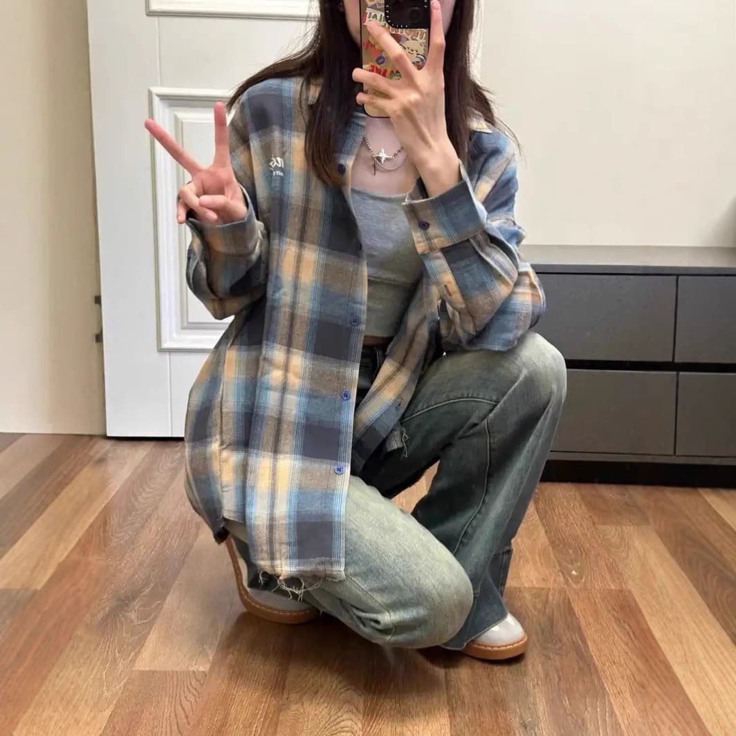 シャツ　レディース ゆるふわチェックシャツ