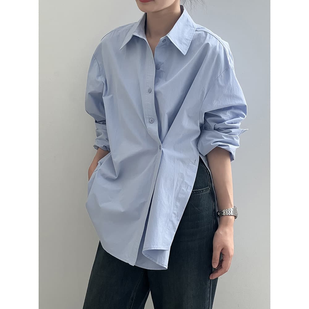 シャツ　レディース ゆったりシルエット開襟シンプルシャツ