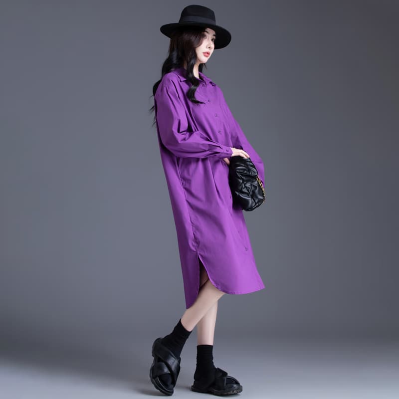 シャツ　レディース カジュアルシルエットロングシャツワンピース