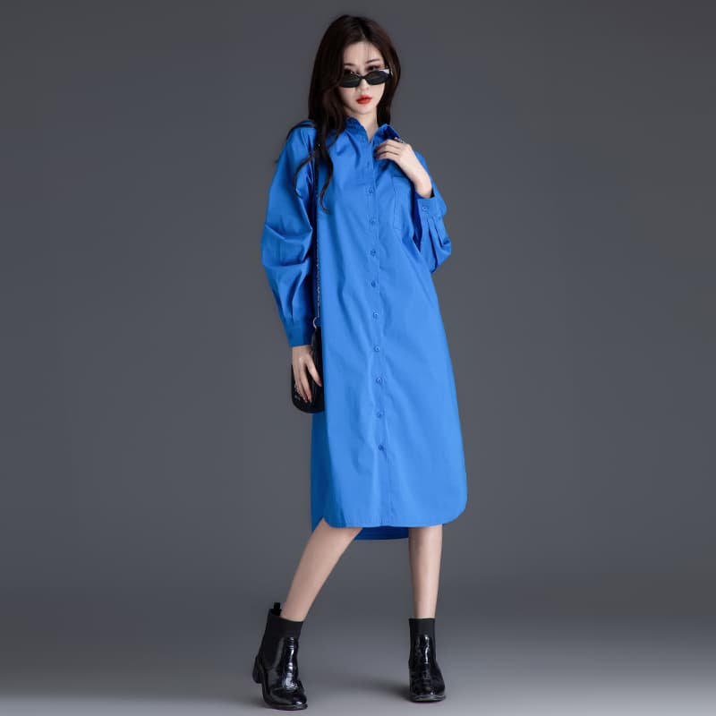 シャツ　レディース カジュアルシルエットロングシャツワンピース