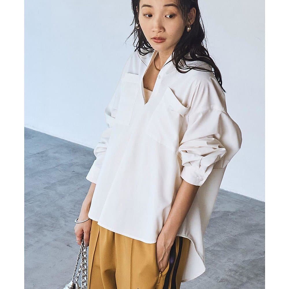 シャツ　レディース ゆったりシルエット開襟シャツ
