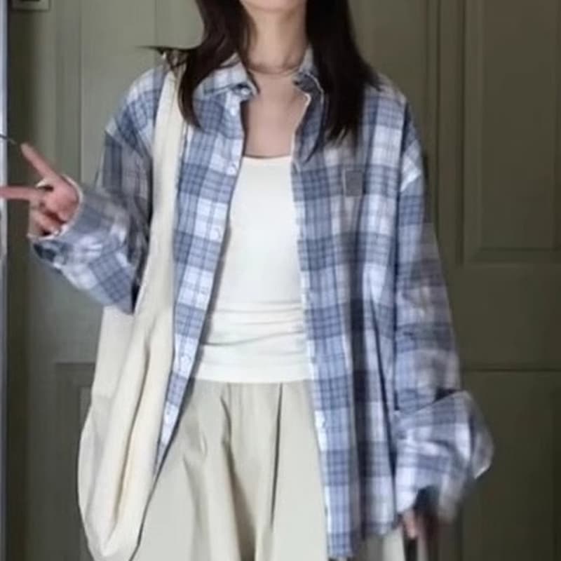 シャツ レディース ゆったりシルエット チェックシャツ